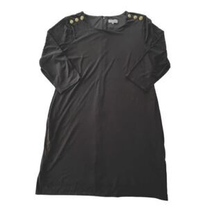 Calvin Klein‎ Women’s Sheath Black Dress 3/4 Sleeve Gold Button Accents Size XL